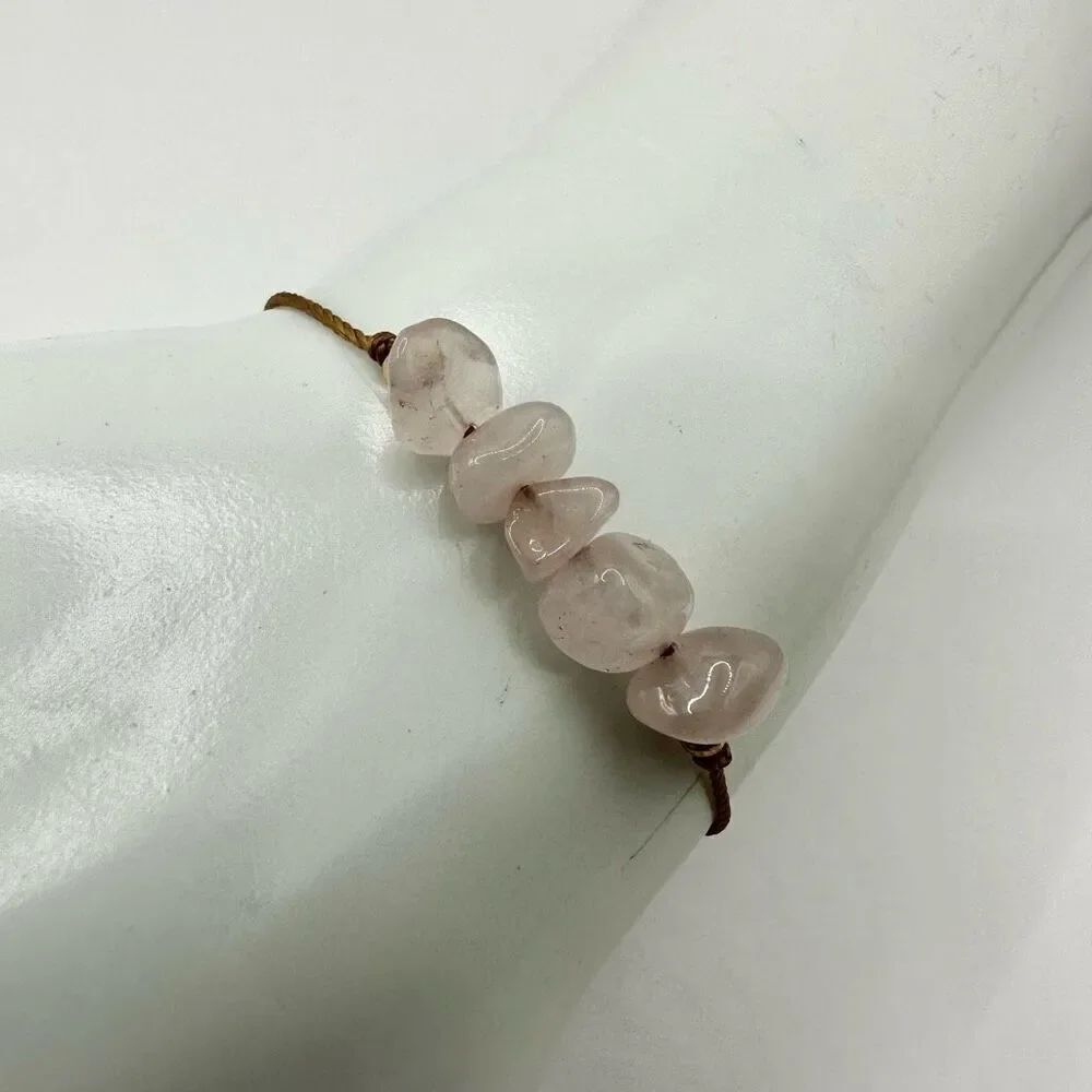 Rose Quartz bracelet on brown adjustable cord